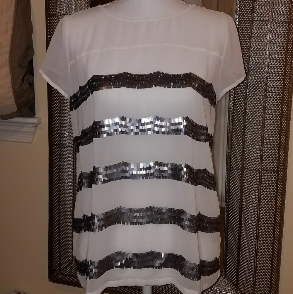 Halogen Pewter Sequin Blouse Size S